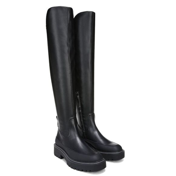 Sam Edelman Lerue Over The Knee Stretch Side Zip Lug Combat Boots Black NWOB - Picture 2 of 13